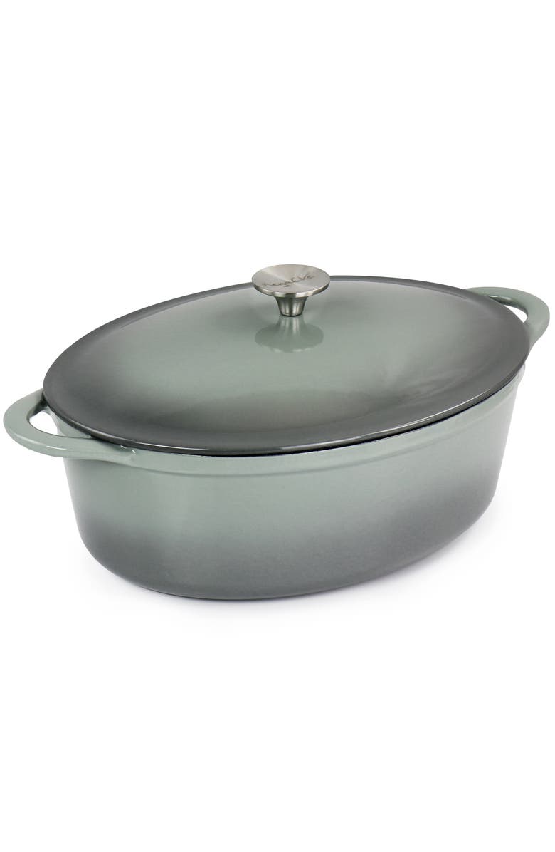 Megachef 7 Quarts Oval Enameled Cast Iron Casserole, Alternate, color, Gray