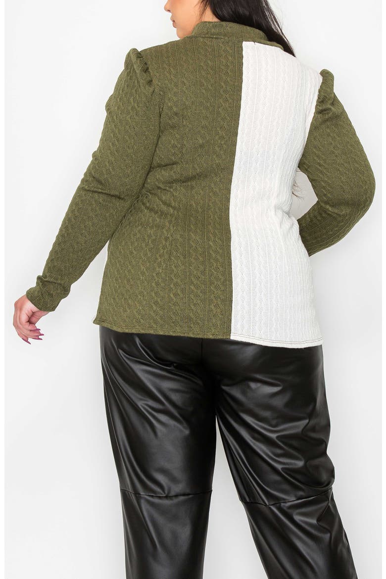 Britt Star Tie Waist Puff Shoulder Sweater, Alternate, color, OLIVE WHITE
