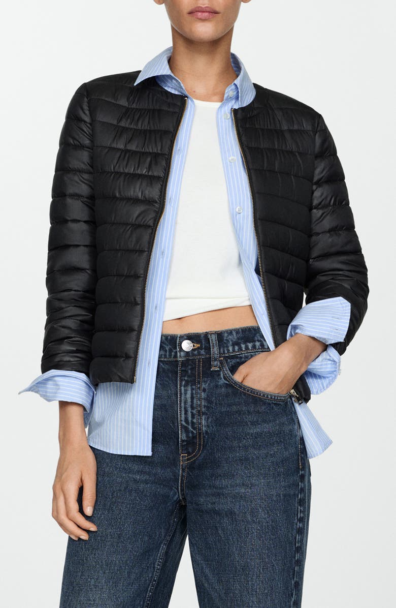 MANGO Pocket Quilted Jacket, Main, color, Black