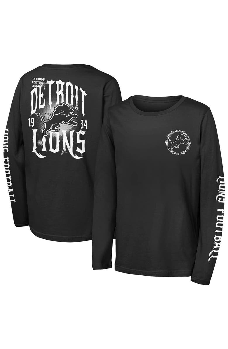 Outerstuff Youth Outerstuff Black Detroit Lions Rumble Long Sleeve T-Shirt, Main, color, Black