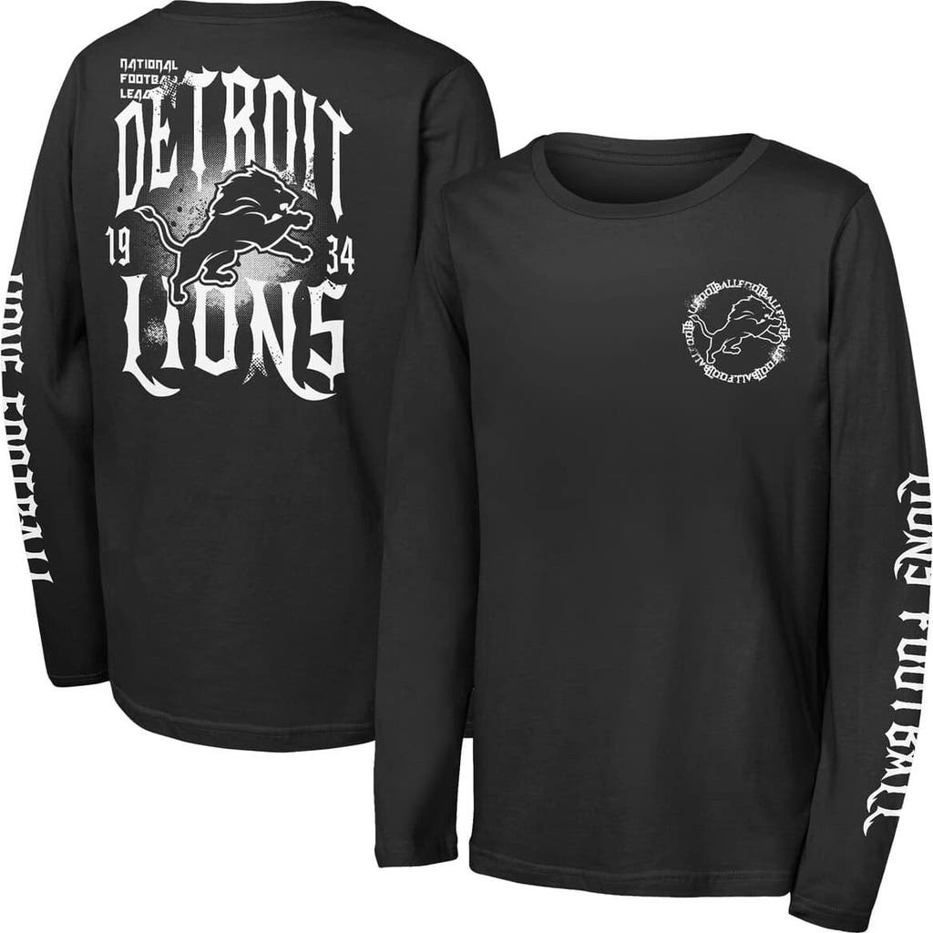 Outerstuff Youth Black Detroit Lions Rumble Long Sleeve T-shirt In Black
