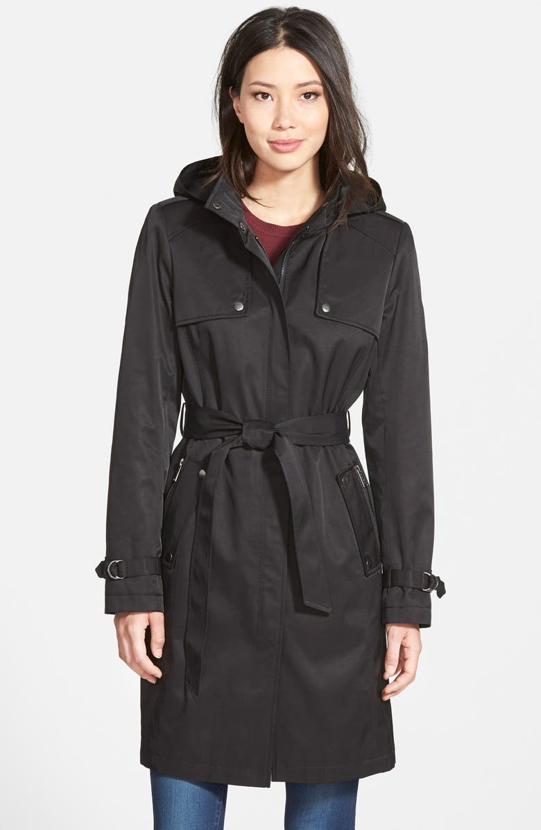 DKNY Single Breasted Trench Coat with Detachable Hood, Main, color,