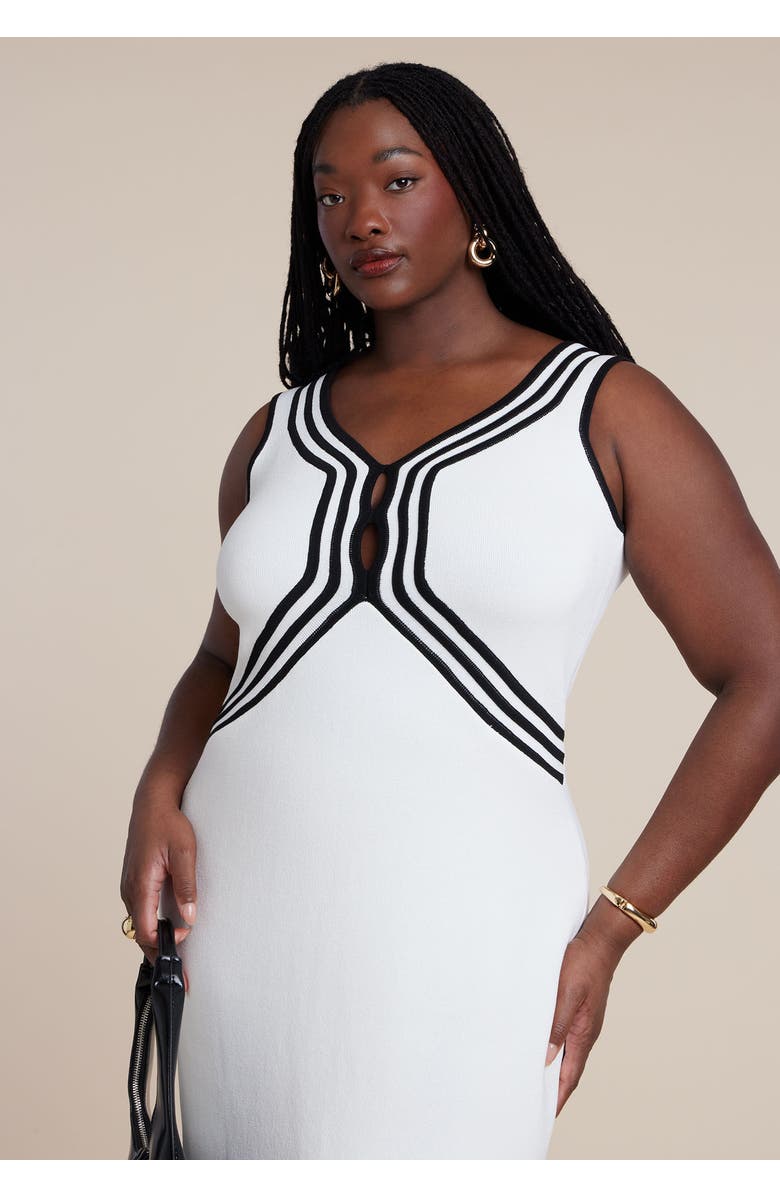 ELOQUII Contrast Tubing Sweater Dress, Alternate, color, Cream With Black