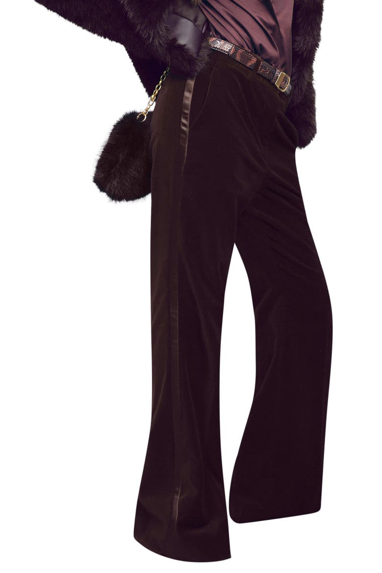 Elia Satin Stripe Velvet Flare Pants, Alternate, color, BURGUNDY