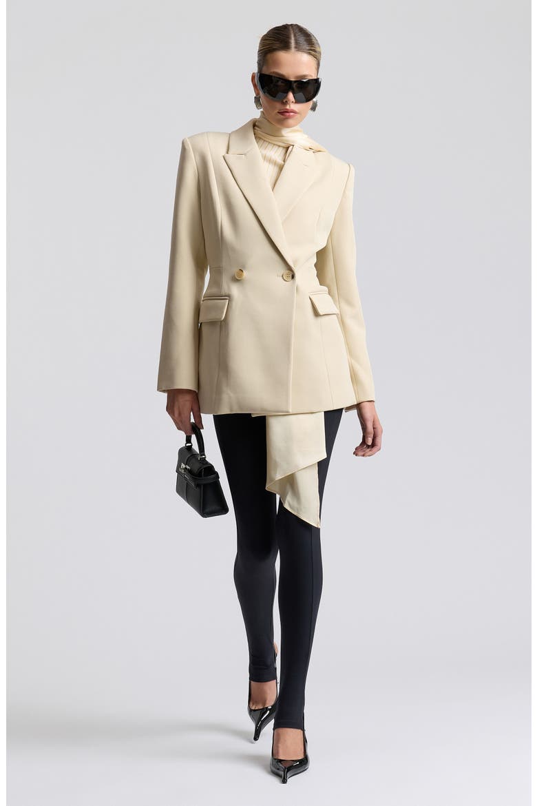 Sculpted Stretch Jacket with Detachable Scarf, Alternate, color, ALMOND