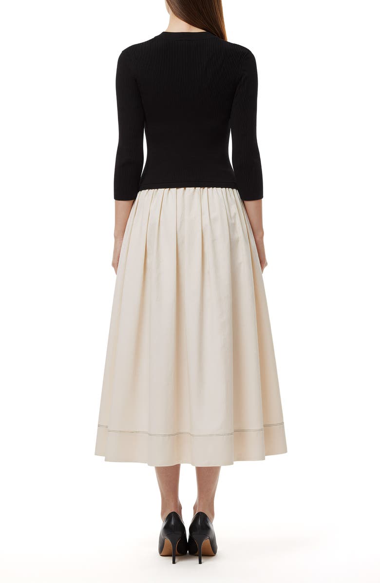 Mila Mae Mixed Media Midi Dress, Alternate, color, Black Cream