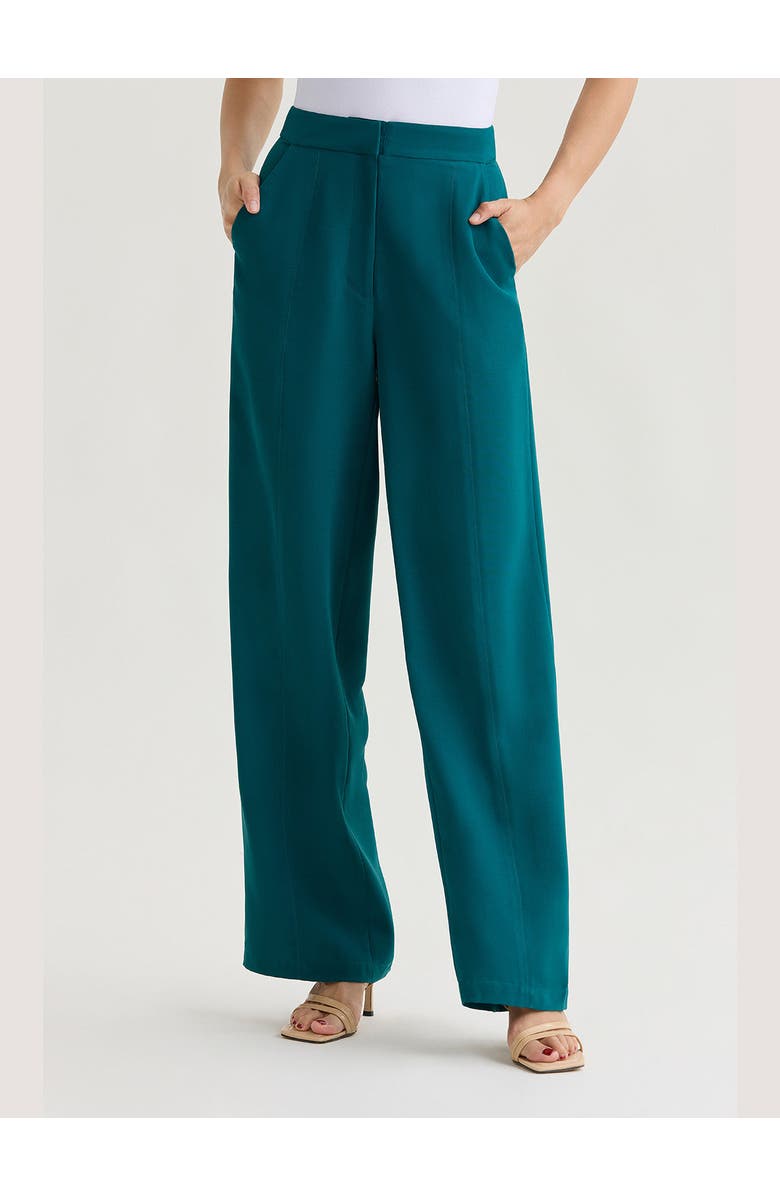 Misook Naomi Wide Leg Crepe de Chine Pant, Main, color, Spruce