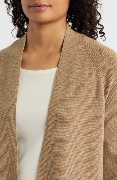 Eileen Fisher Merino Wool Open Front Cardigan Sweater In Brown