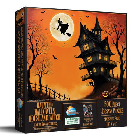 Haunted Halloween House and Witch 500 piece Jigsaw Puzzle for Adults