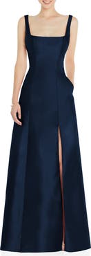 Alfred Sung Square Neck Satin A-Line Gown