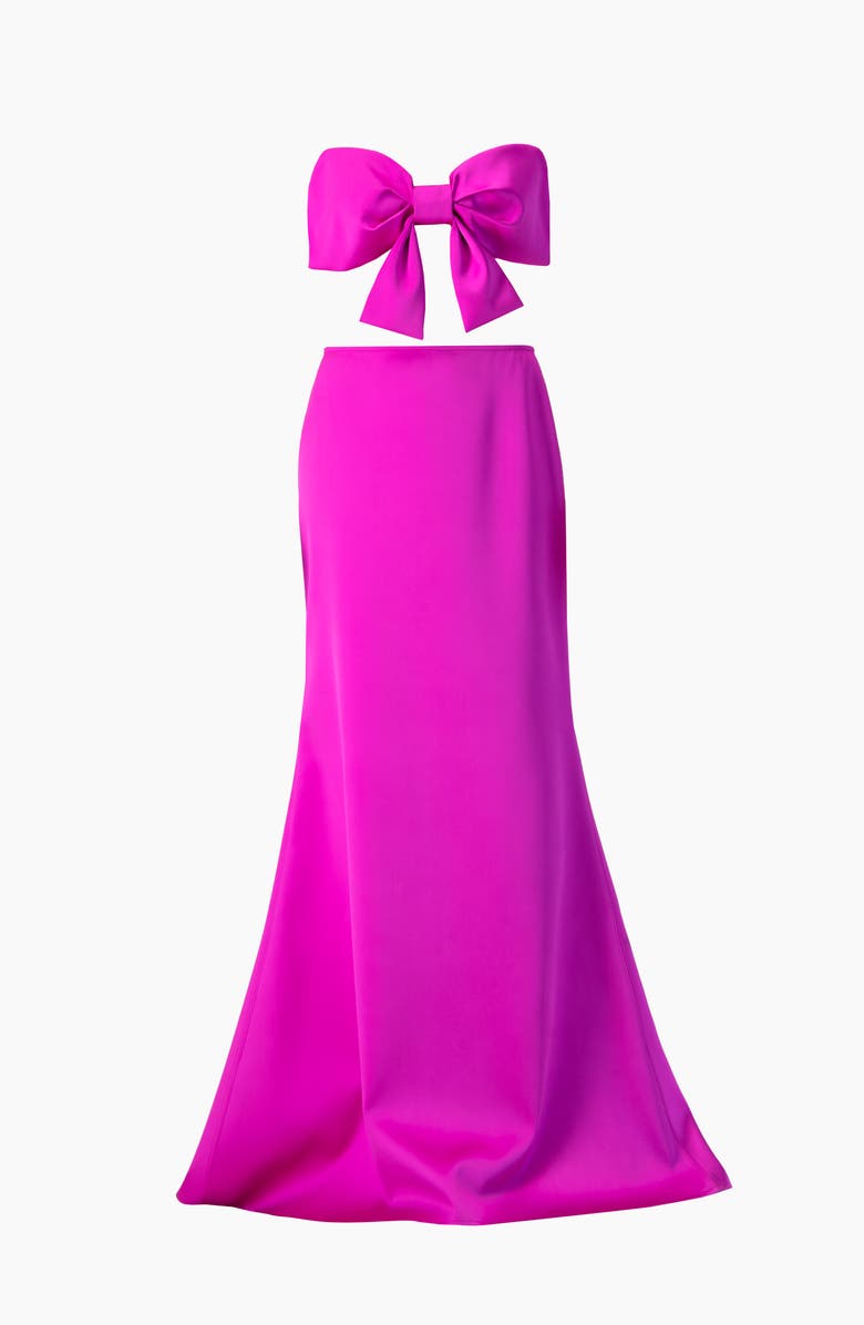 IVONNE Strapless Bow-Front Crop -Top Gown in Satin, Alternate, color, Magenta