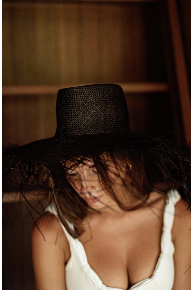 The Catalina Frayed Straw Sun Hat, Alternate, color, Black