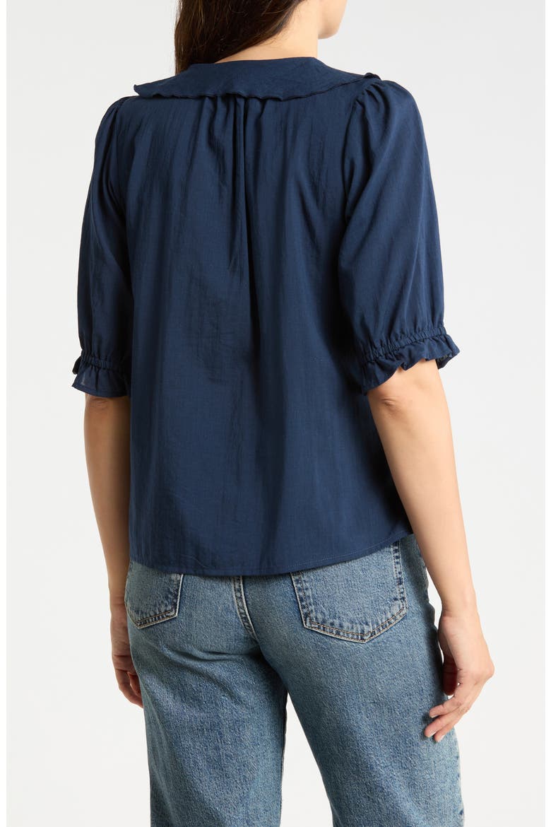 Romantic Ruffle Button-Up Shirt, Alternate, color, NAVY