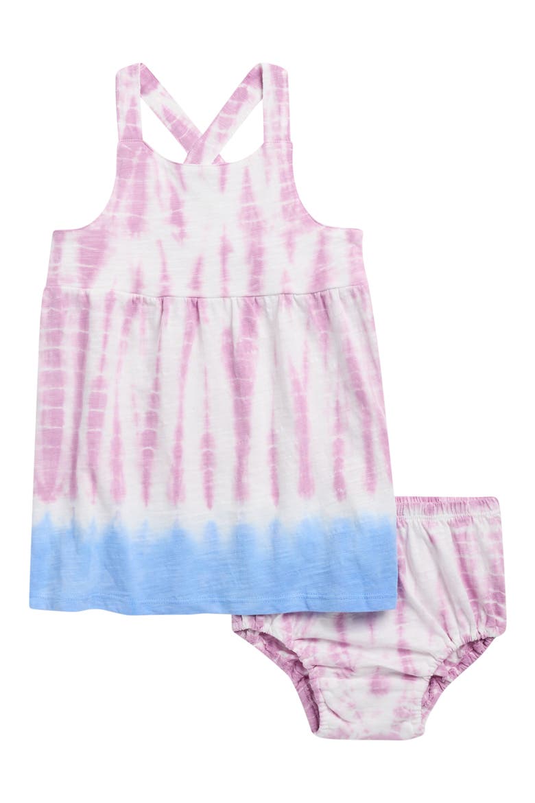 Capri Tie Dye Cotton Blend Dress with Bloomers, Main, color, PINK FLOWER TIE DYE
