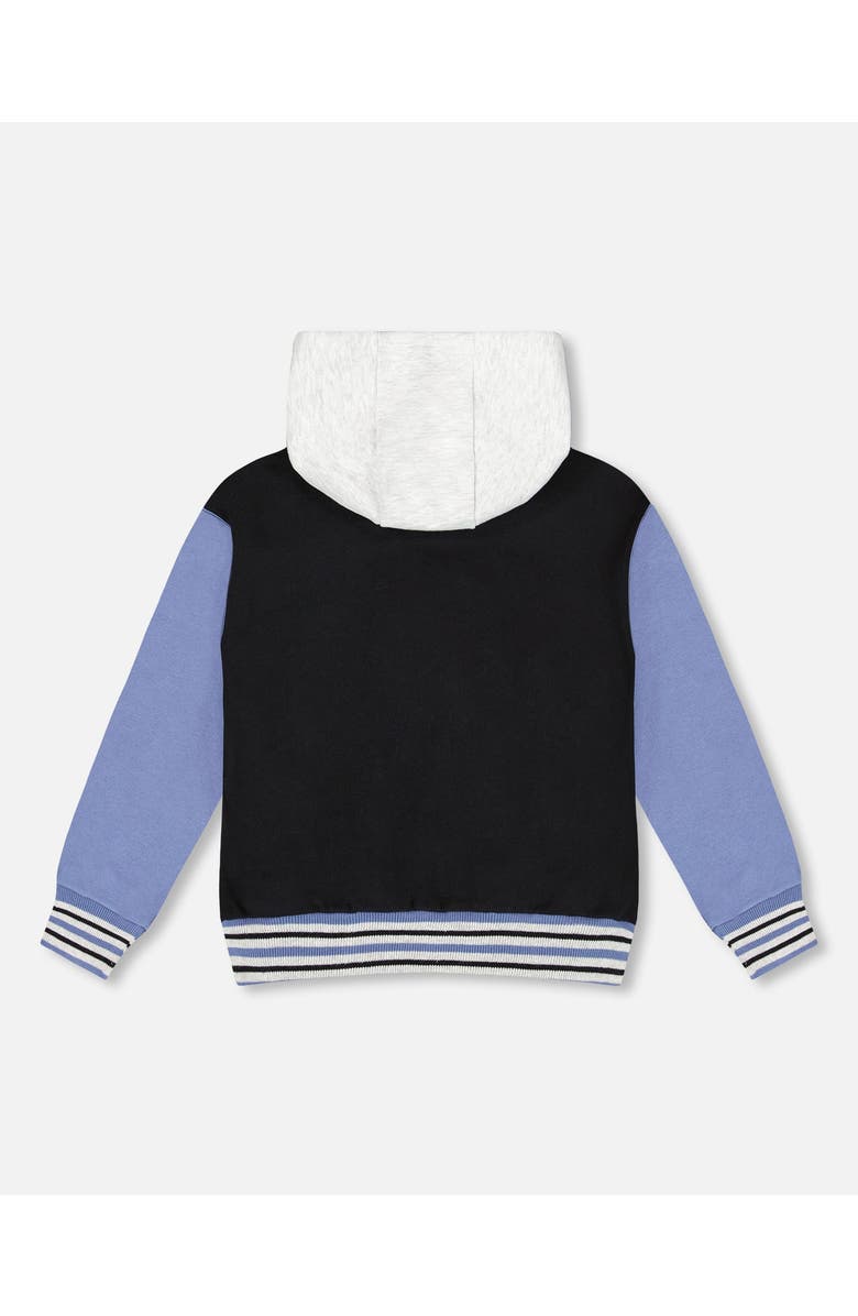 Deux par Deux Full Zip Hooded Fleece Jacket Varsity, Alternate, color, Black