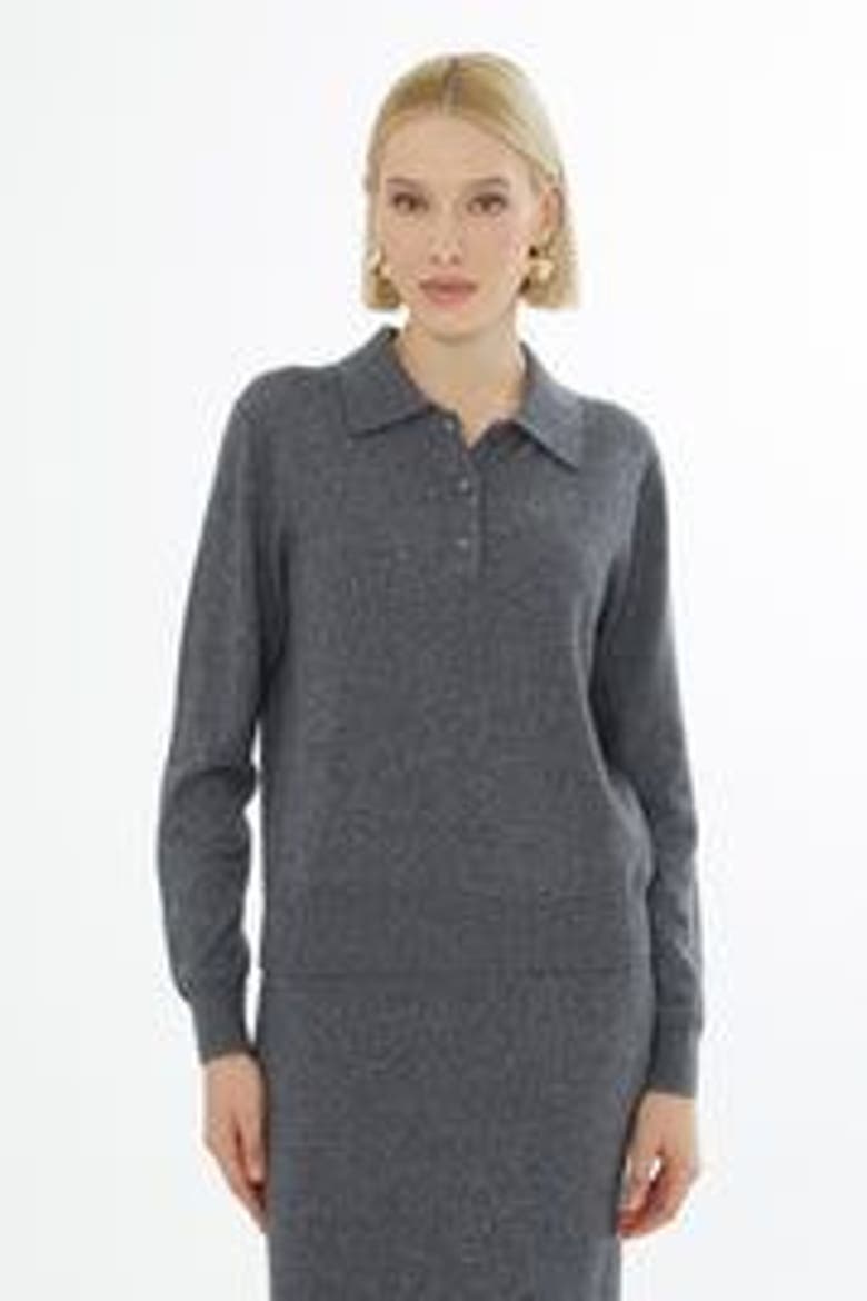 Shirt Collar Button-Front Wool Cashmere Sweater, Alternate, color, Grey