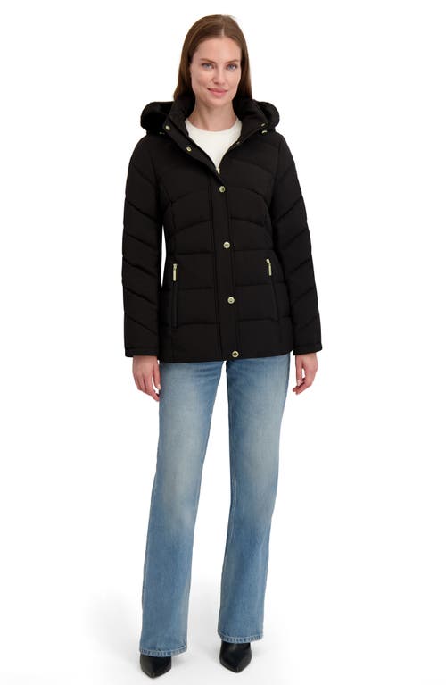 Laundry By Shelli Segal Short Puffer With Faux Fur Trim Hood In Black