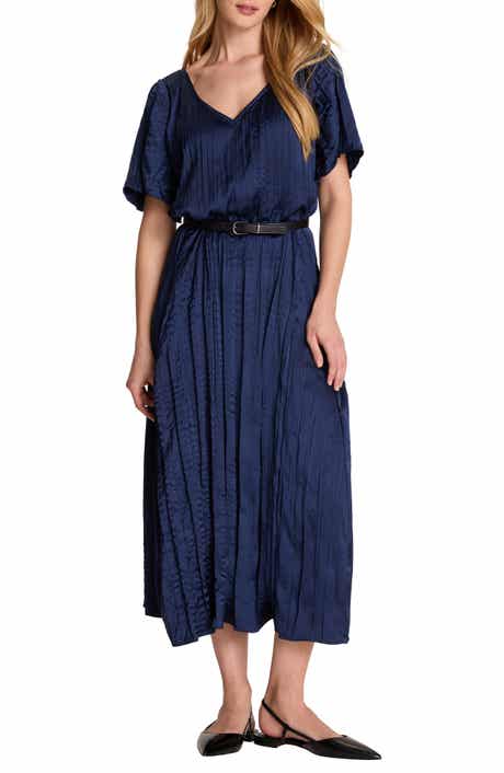 Bella Belted Crushed Satin Midi Dress