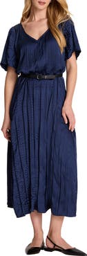 NIC+ZOE Bella Belted Crushed Satin Midi Dress