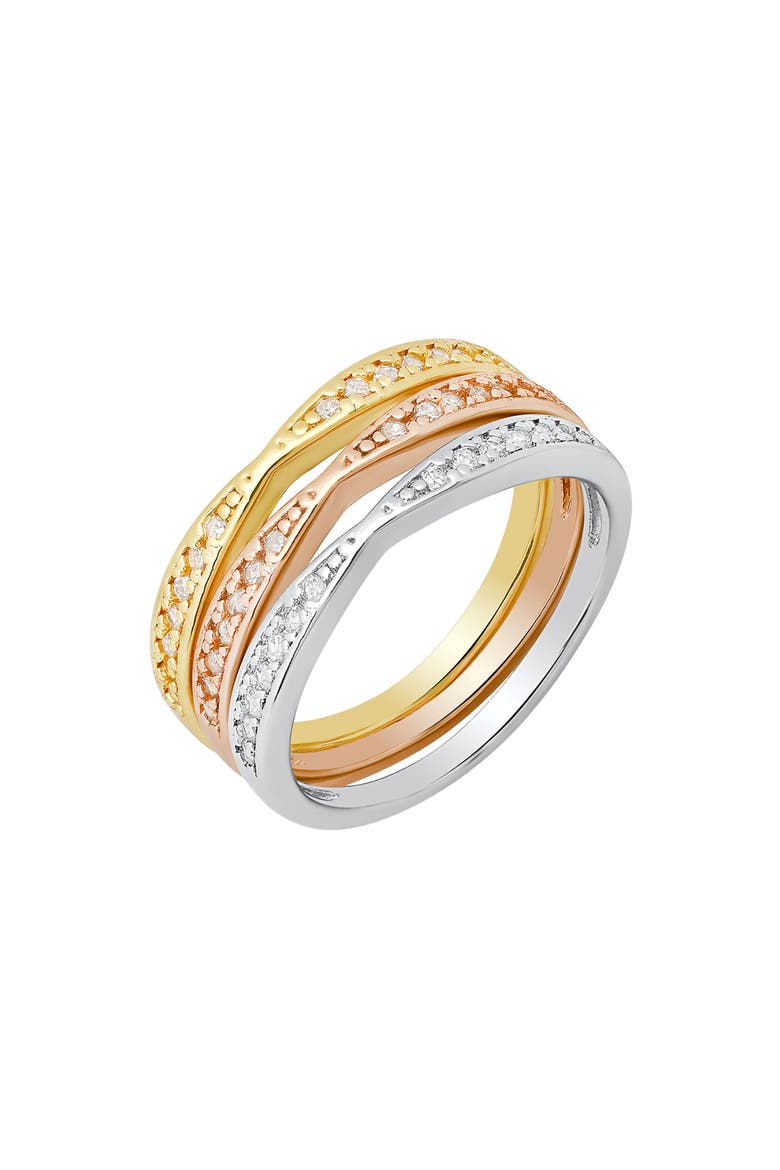 Set of 3 Tri-Tone Simulated Diamond Band Rings, Alternate, color, GOLD MULTI