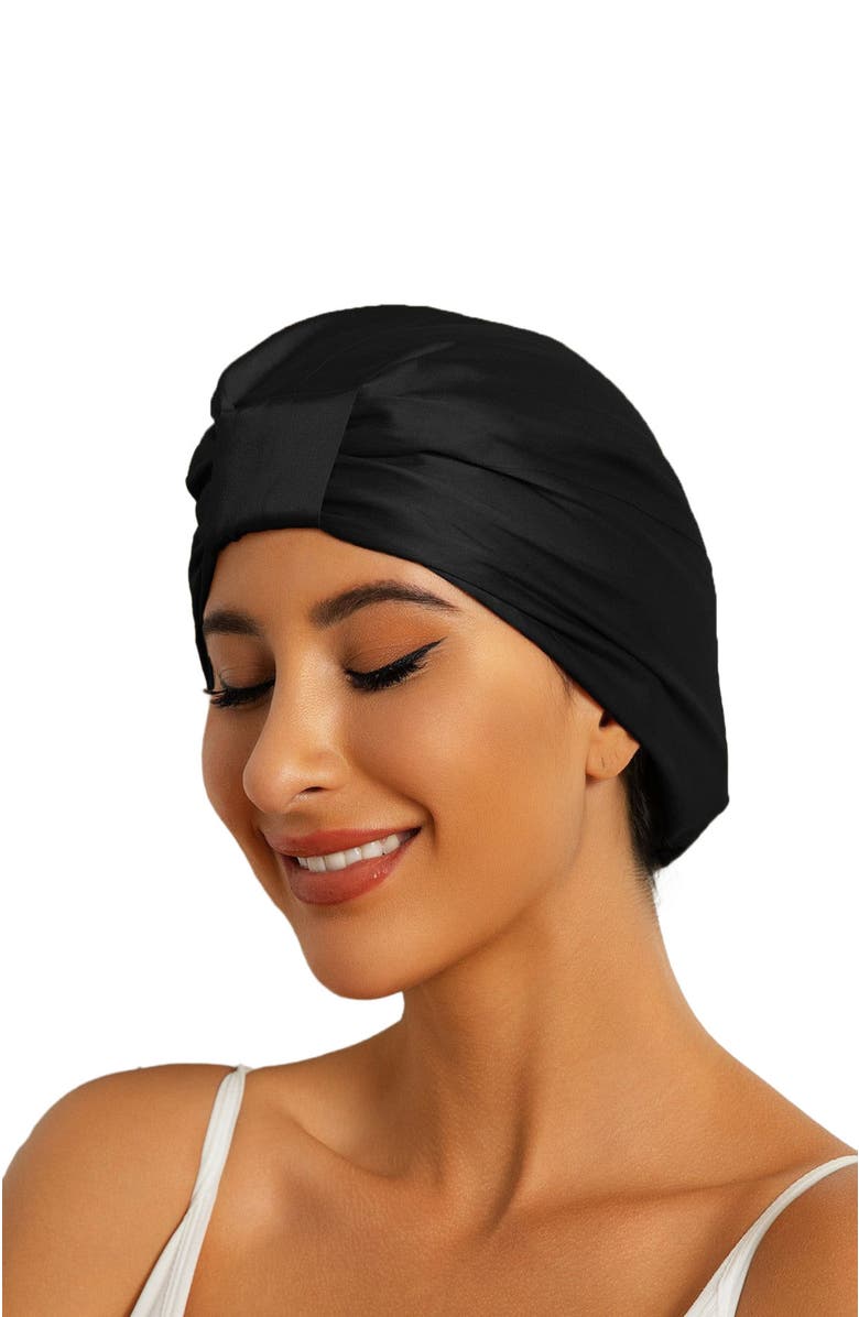 SILKSILKY Pure Silk Double Layer Night Bonnet, Alternate, color, Black
