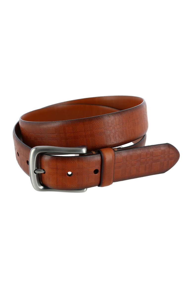 Caelen Plaid Embossed Leather Belt, Main, color, Brown