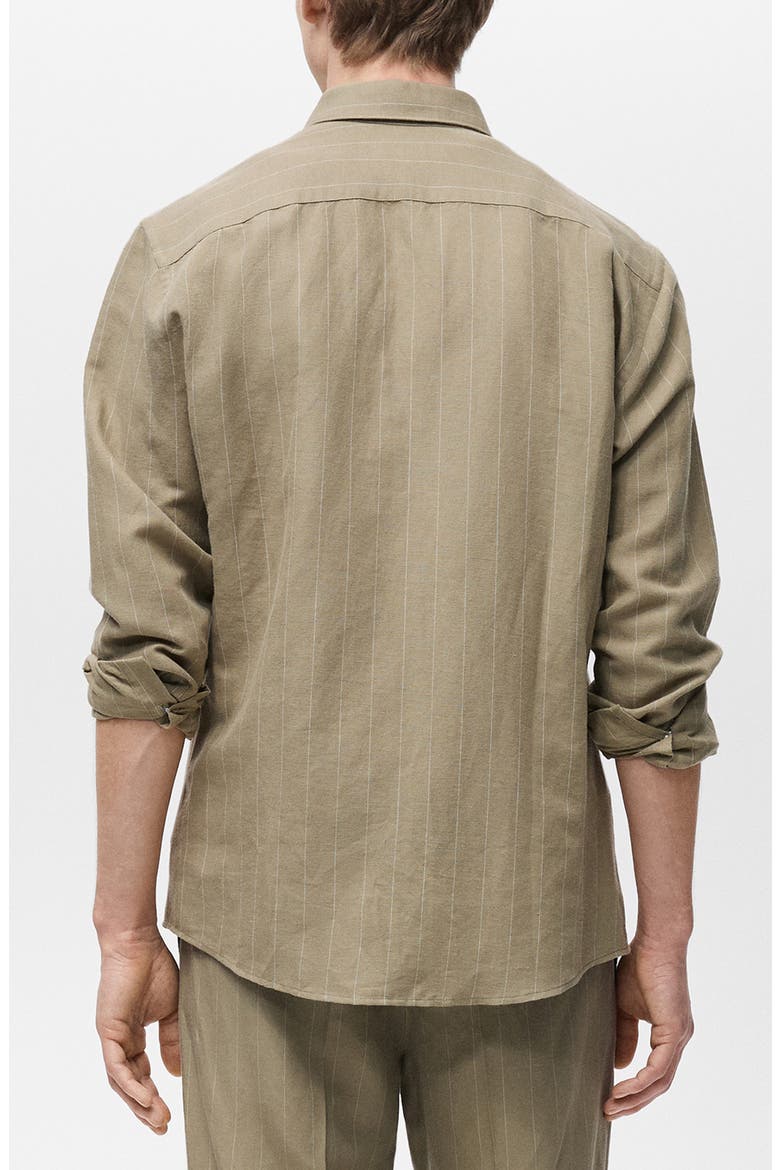 Regular Fit Stripe Linen & Cotton Button-Up Shirt, Alternate, color, KHAKI