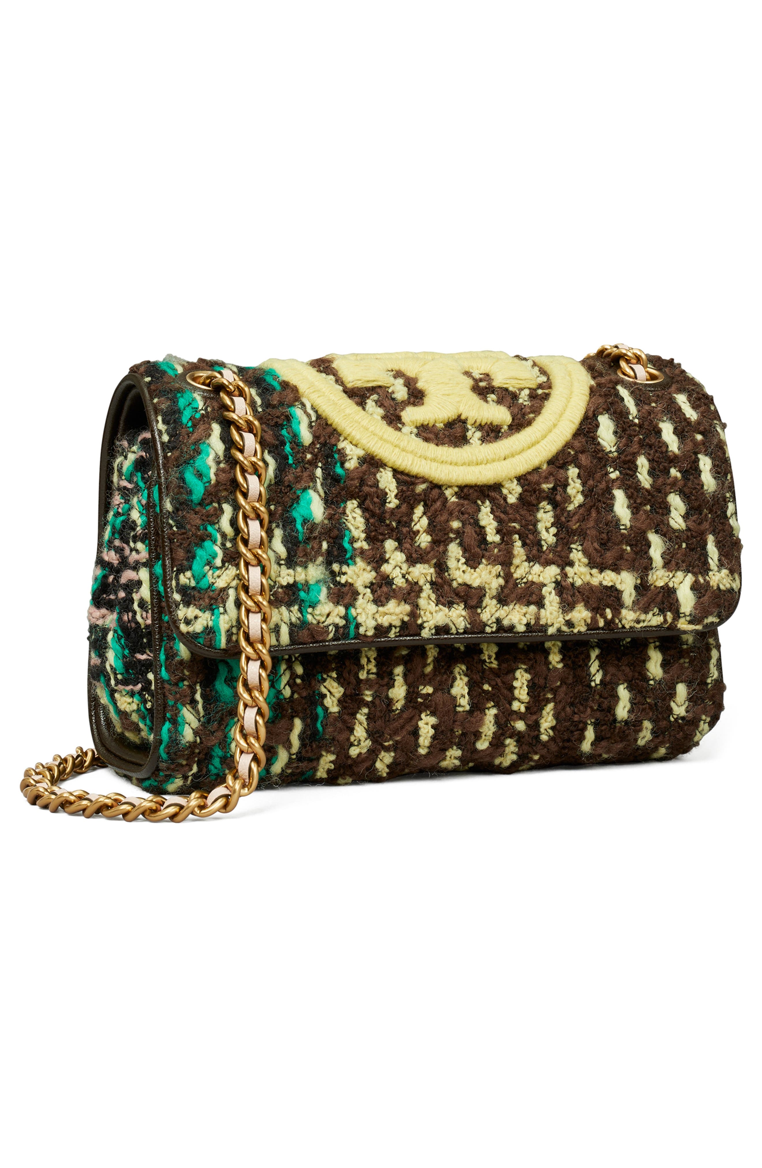 Tory Burch Small Fleming Tweed Wool Blend Convertible Shoulder Bag, Alternate, color, 