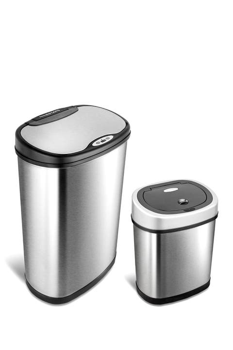 Oval Automatic Touchless Infrared Motion Sensor Trash Can Combo 2-Piece Set - 13.2 Gallons/2.1 Gallons