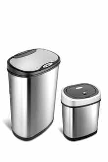 Oval Automatic Touchless Infrared Motion Sensor Trash Can Combo 2-Piece Set - 13.2 Gallons/2.1 Gallons