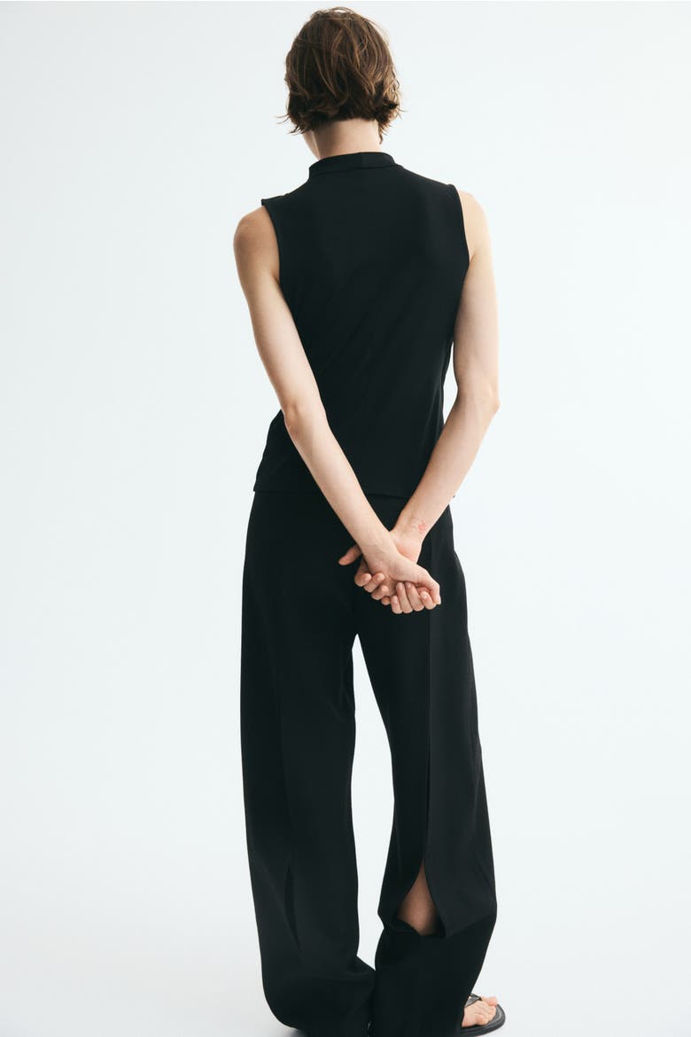 Draped Top With Stand-up Collar, Alternate, color, Black
