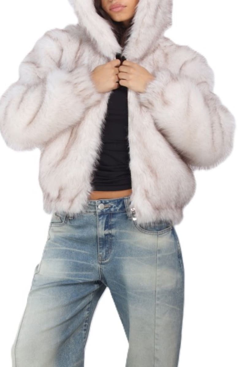 Stoosh Frosted Faux Fur Hoodie, Alternate, color, Off White/ Brown