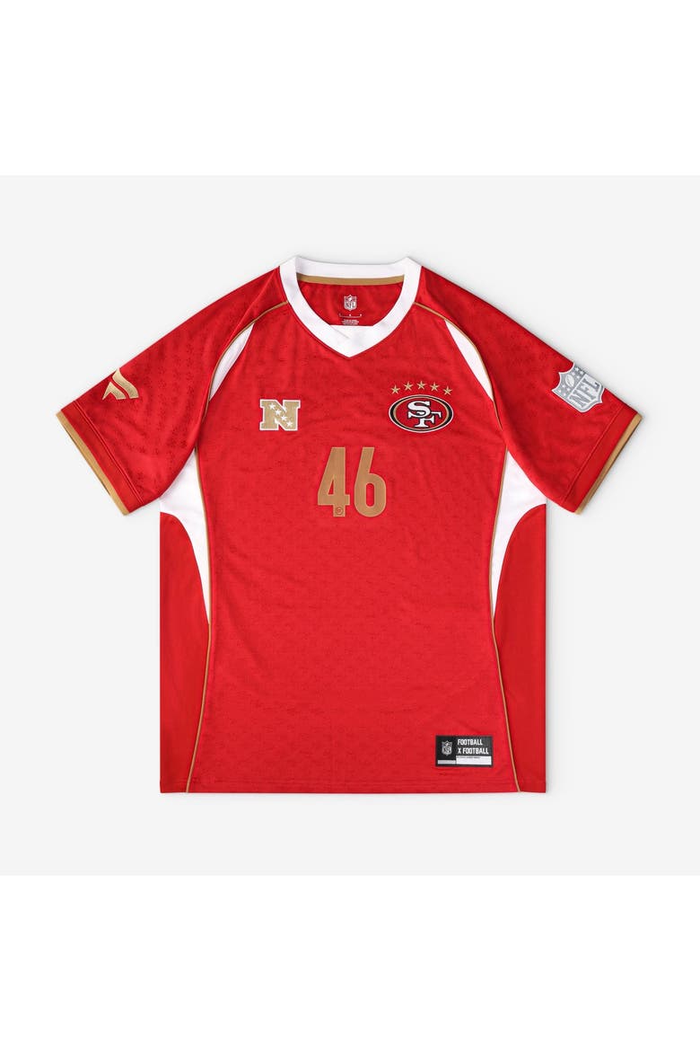 Youth Fanatics Scarlet San Francisco 49ers Football x Football V-Neck Fan Top, Main, color, Scarlet