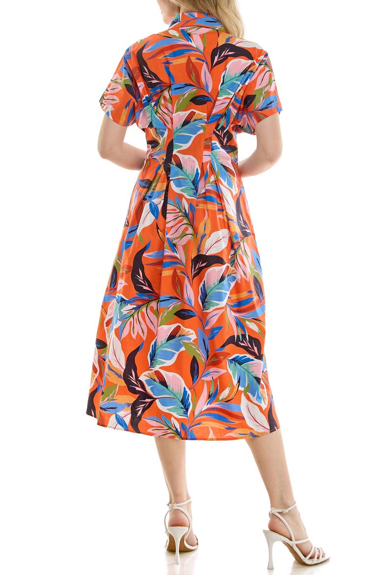 Pintuck Waist Midi Shirtdress, Alternate, color, ORANGE PRINT