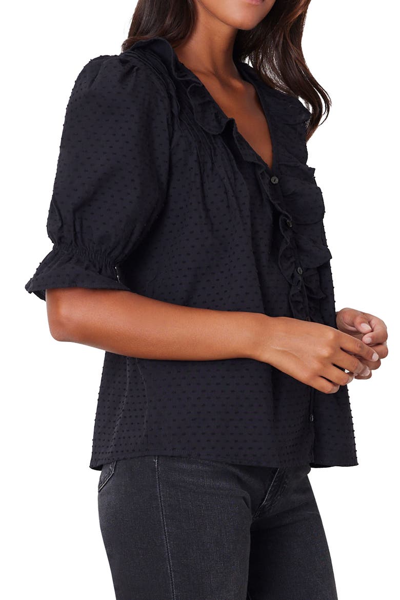 Chloe Swiss Dot Ruffle Shirt, Alternate, color, Black