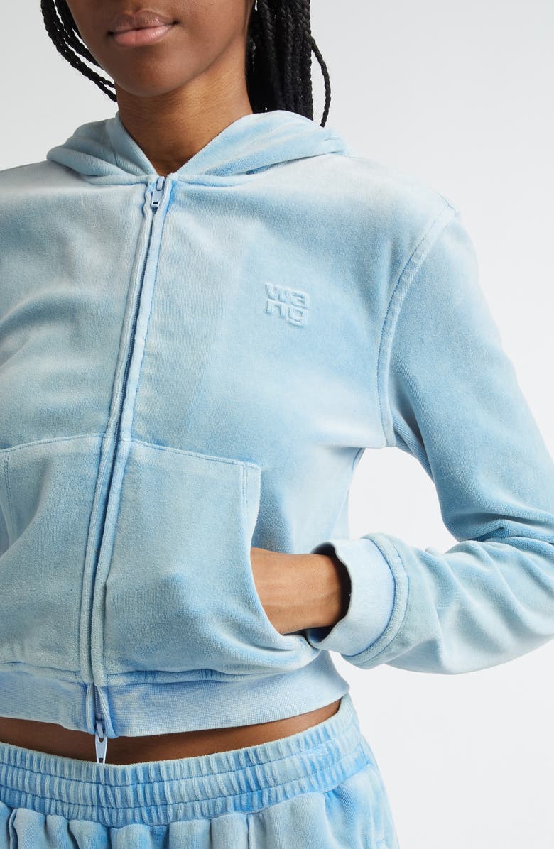Alexander Wang Shrunken Velour Full Zip Hoodie, Alternate, color,