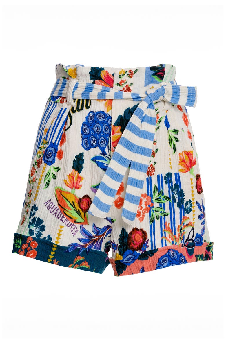 Addison Citrus Belted Cover-Up Shorts, Alternate, color, MULTICOLOR BLUE