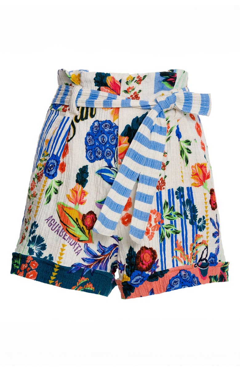 Agua Bendita Addison Citrus Belted Cover-Up Shorts, Alternate, color, Multicolor Blue