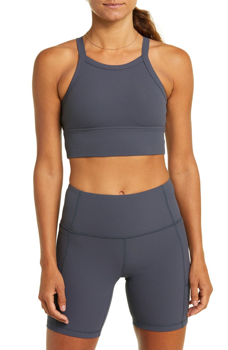 Zella Live In Rib Longline Bra, Main, color, Navy India Ink