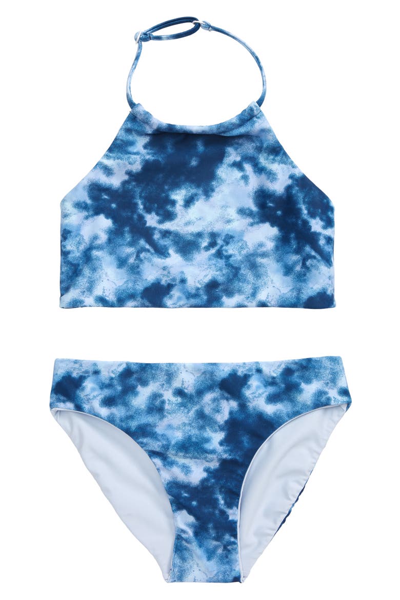Kids' Just Breathe Reversible Two-Piece Swimsuit, Main, color, BLUE ORYDALIS TIE DYE PRINT