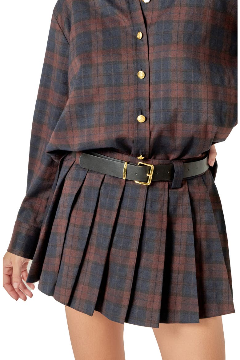 Plaid Pleated Miniskort, Alternate, color, NAVY/ BROWN