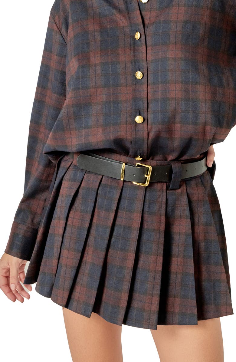 English Factory Plaid Pleated Miniskort, Alternate, color, Navy/ Brown