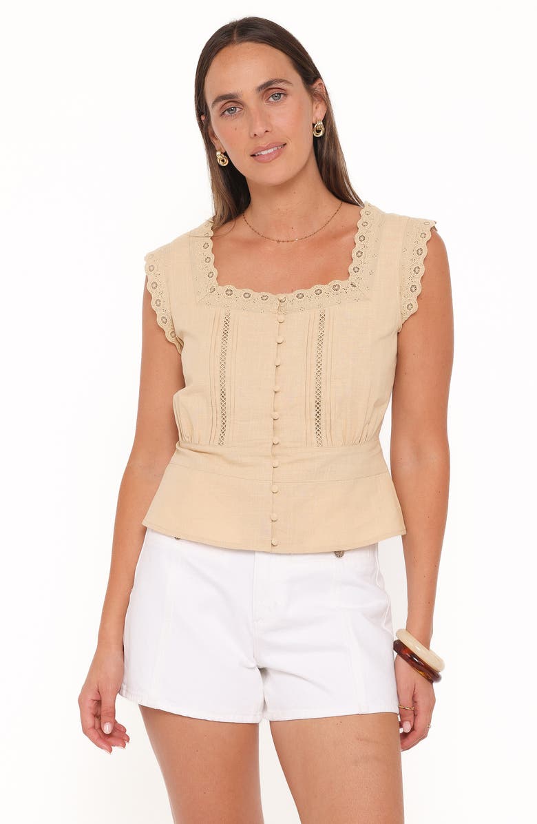 Petal & Pup Luke Embroidered Sleeveless Top, Alternate, color, Khaki