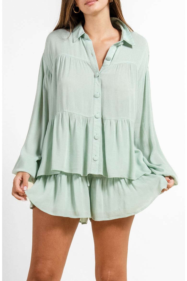 Tiered Button-Up Shirt, Main, color, SAGE