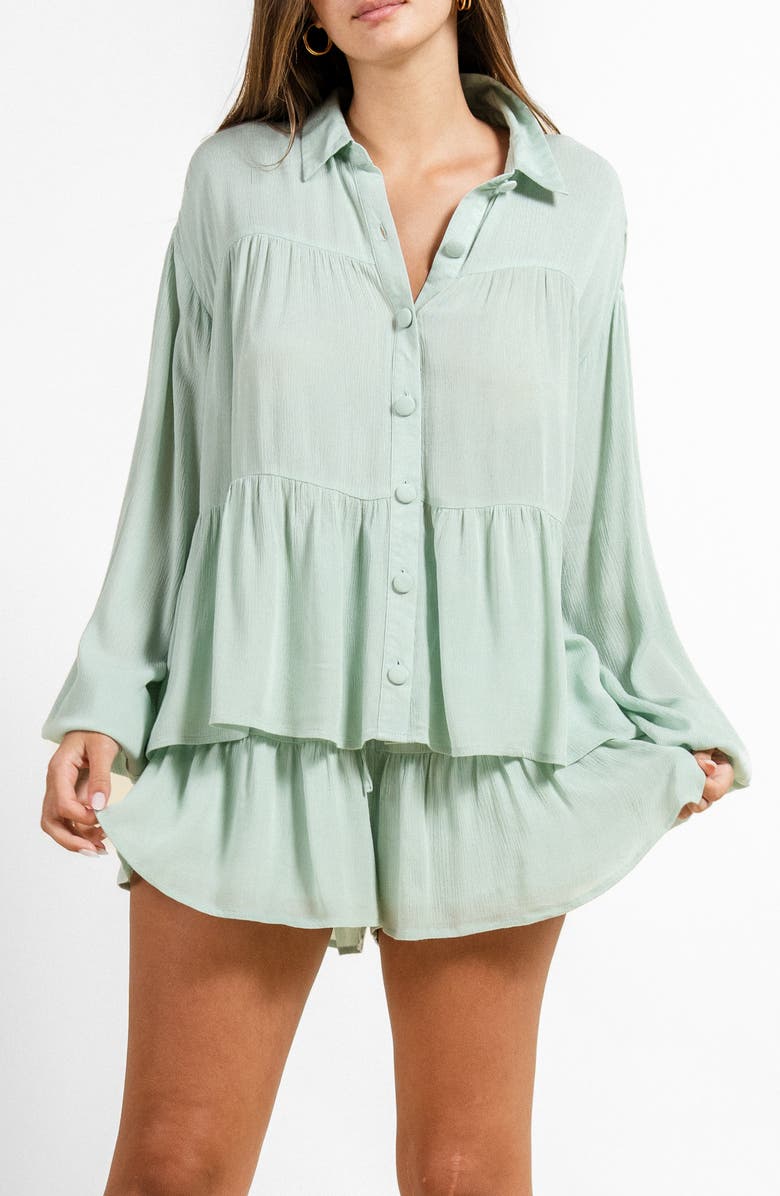 Beivy Tiered Button-Up Shirt, Main, color, Sage