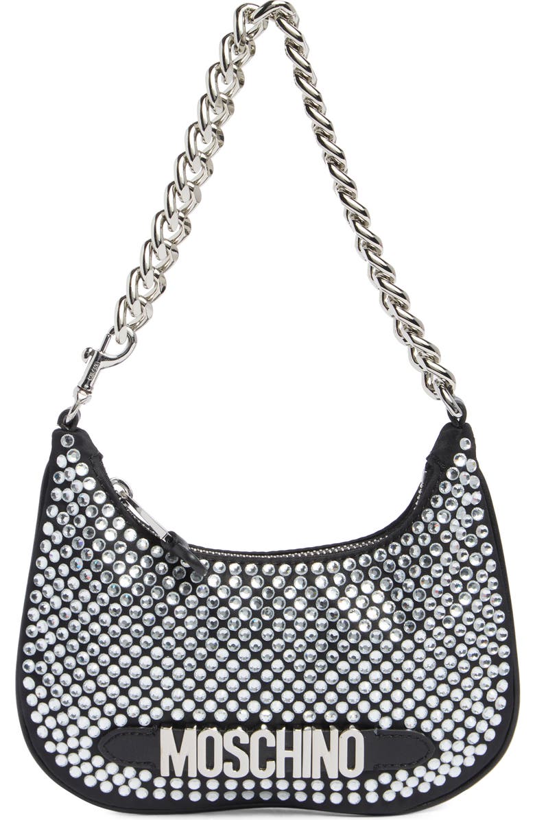 Moschino Rhinestone Covered Shoulder Bag, Main, color,