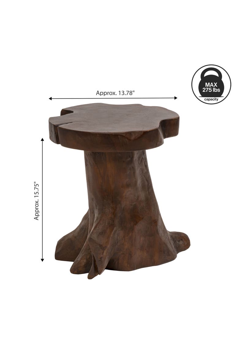 Amara Rustic Handcrafted Solid Wood Live Edge Tree Stump Stool, Accent Side Table and Decorative Indoor Plant Stand, Alternate, color, Dark Brown
