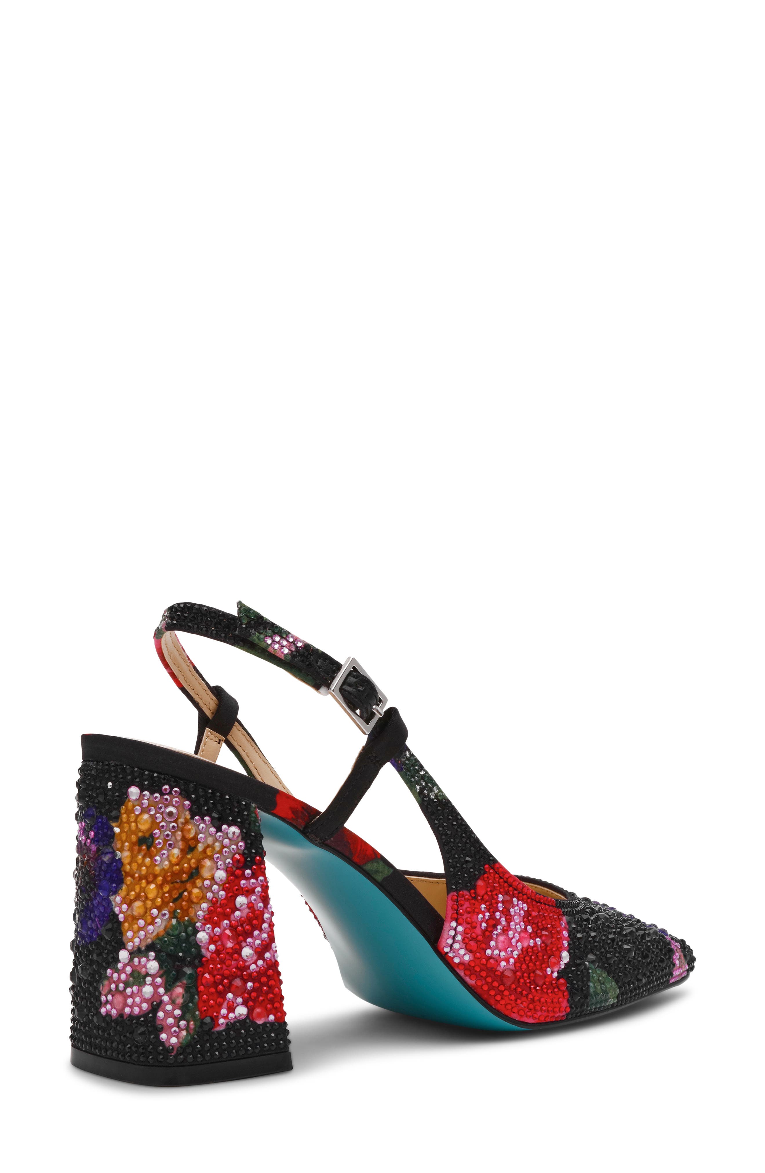 Betsey Johnson Elias Rhinestone Floral Slingback Pump, Alternate, color, Black Flower Multi