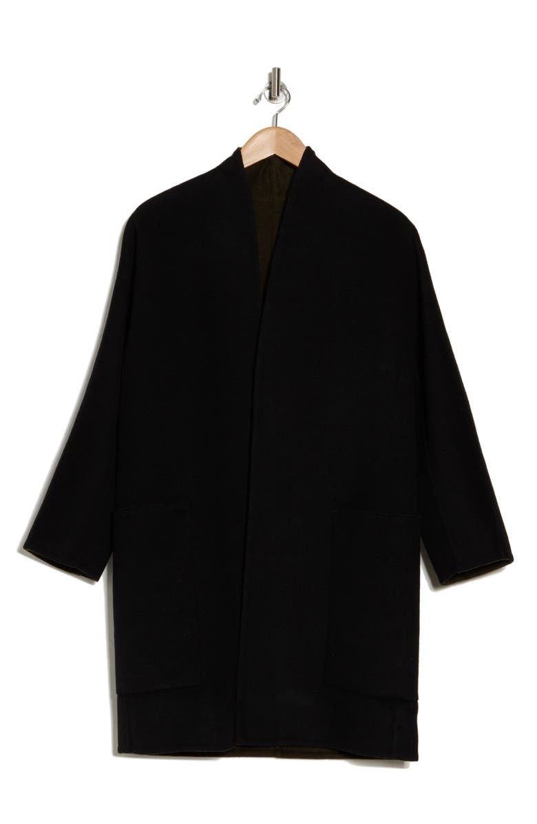 Vince Reversible Collarless Wool Blend Coat, Alternate, color, Black/ Eden