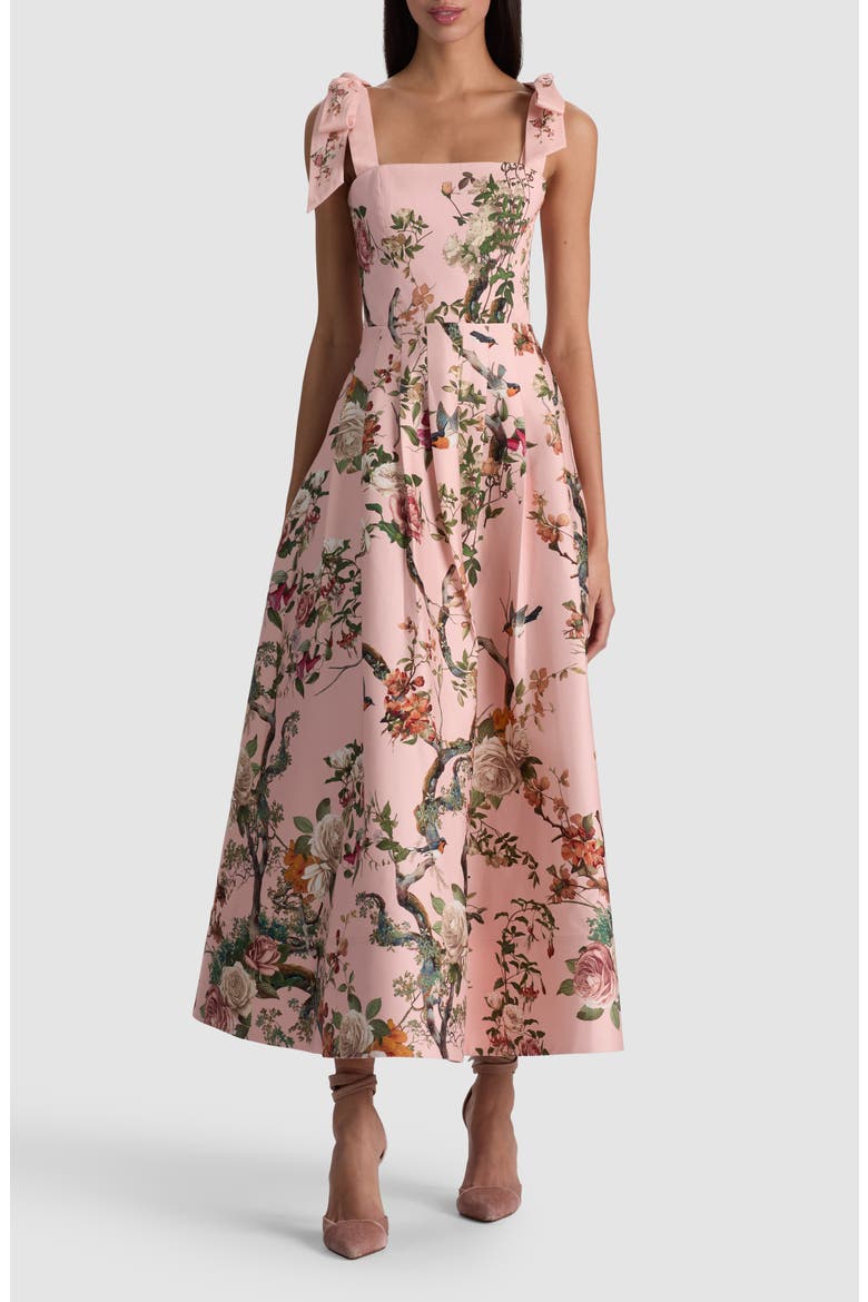Hana Mixed Print Tie Strap Cotton Blend Dress, Main, color, SUNSET GROVE ENGLISH ROSE